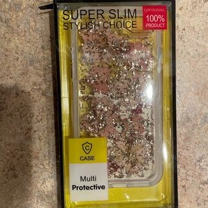 BRAND NEW iPhone 8/7/6s case, pink with flowers and rose gold flakes